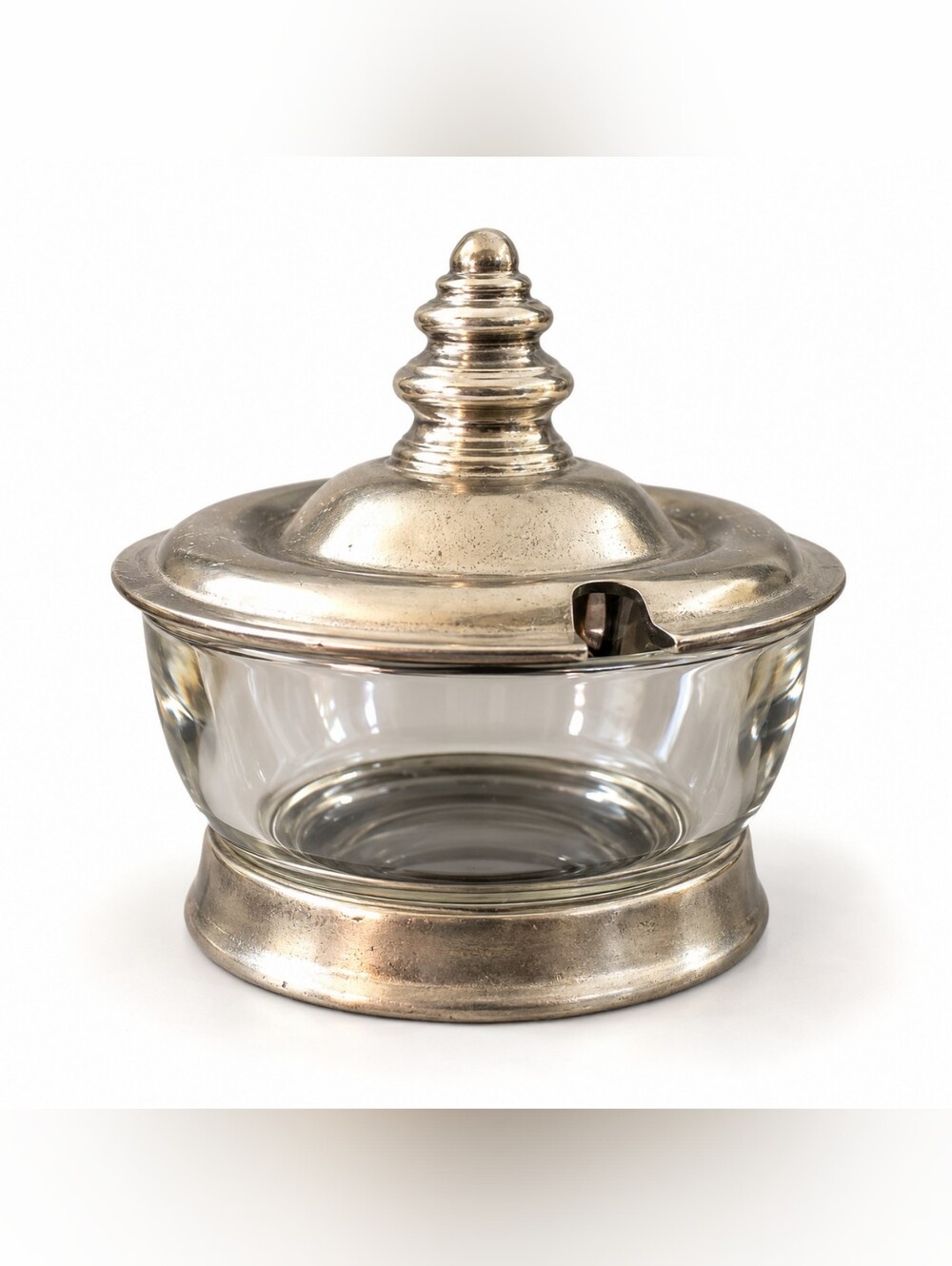 Cosi Tabellini Italy Pewter 95 Glass Lidded Jam Condiment Pot ~5"